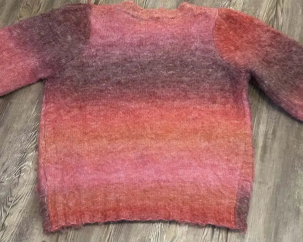 FRNCH Paris Women's Pink and Red Ombre Fluffy Knit Crewneck Sweater